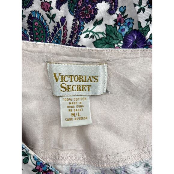 Victorias Secret‎ Womens Gold Label Shirt M/L White Paisley Long Pajama Shirt - Picture 5 of 5